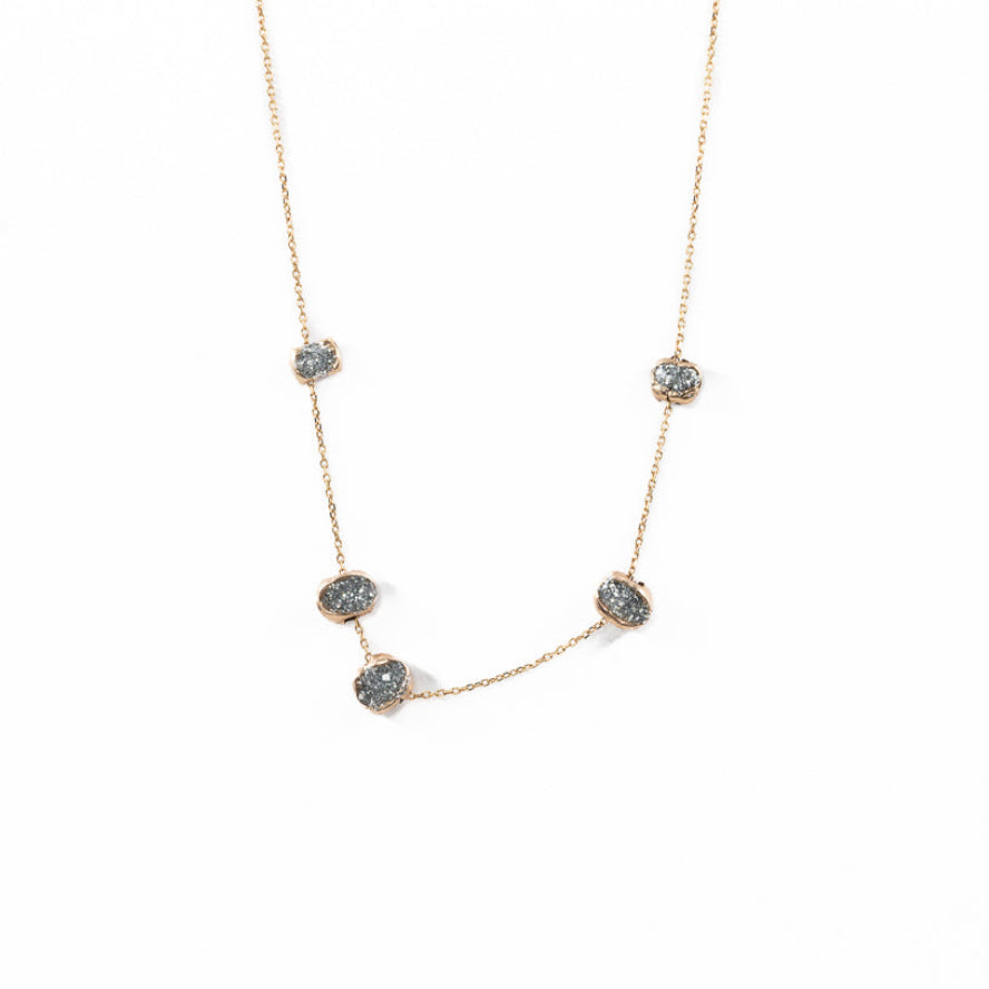 Collier Femme 5 Perles Hypersthène D'Égypte - Chaîne Acier Inoxydable - Neuf Avec étiquettes