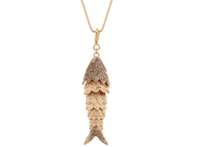 Collier poisson d'or violet avec pendentif articulé - Lsonge Haute Fantaisie