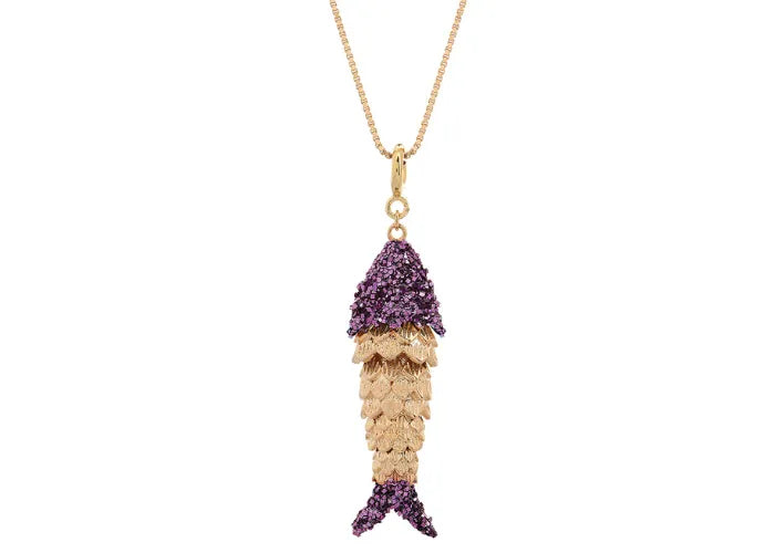 Collier poisson d'or doré avec détails en émail diamanté - Lsonge Haute Fantaisie