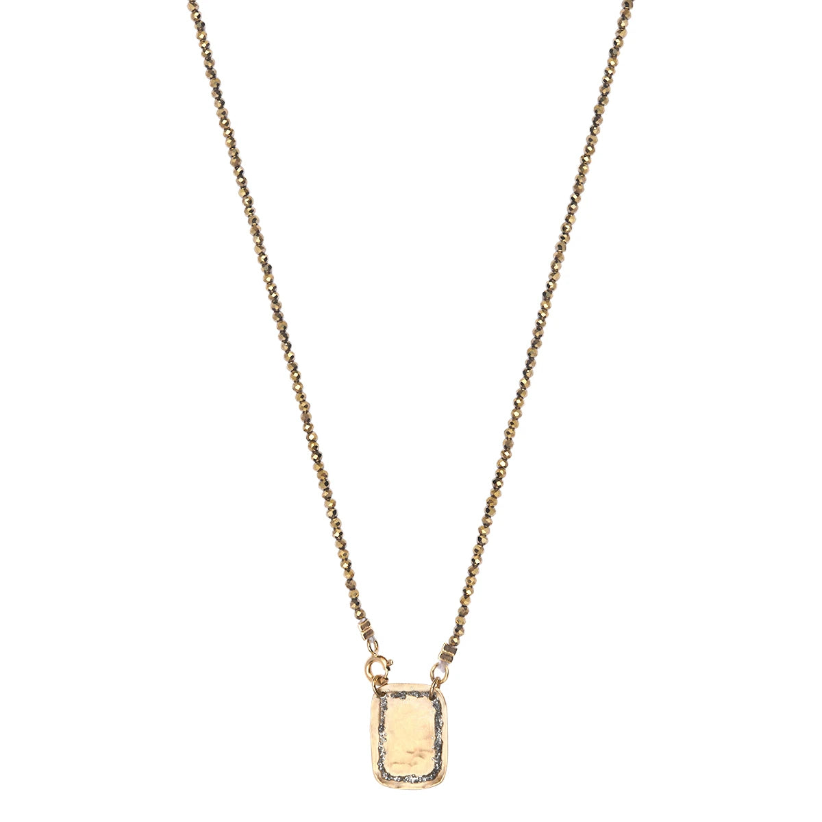 Collier LUMA Pyrite en perles de pyrite avec pendentif plaqué or émaillé