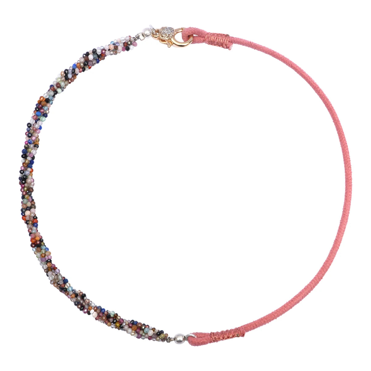 collier nevada rose perles multicolores suedine ronde