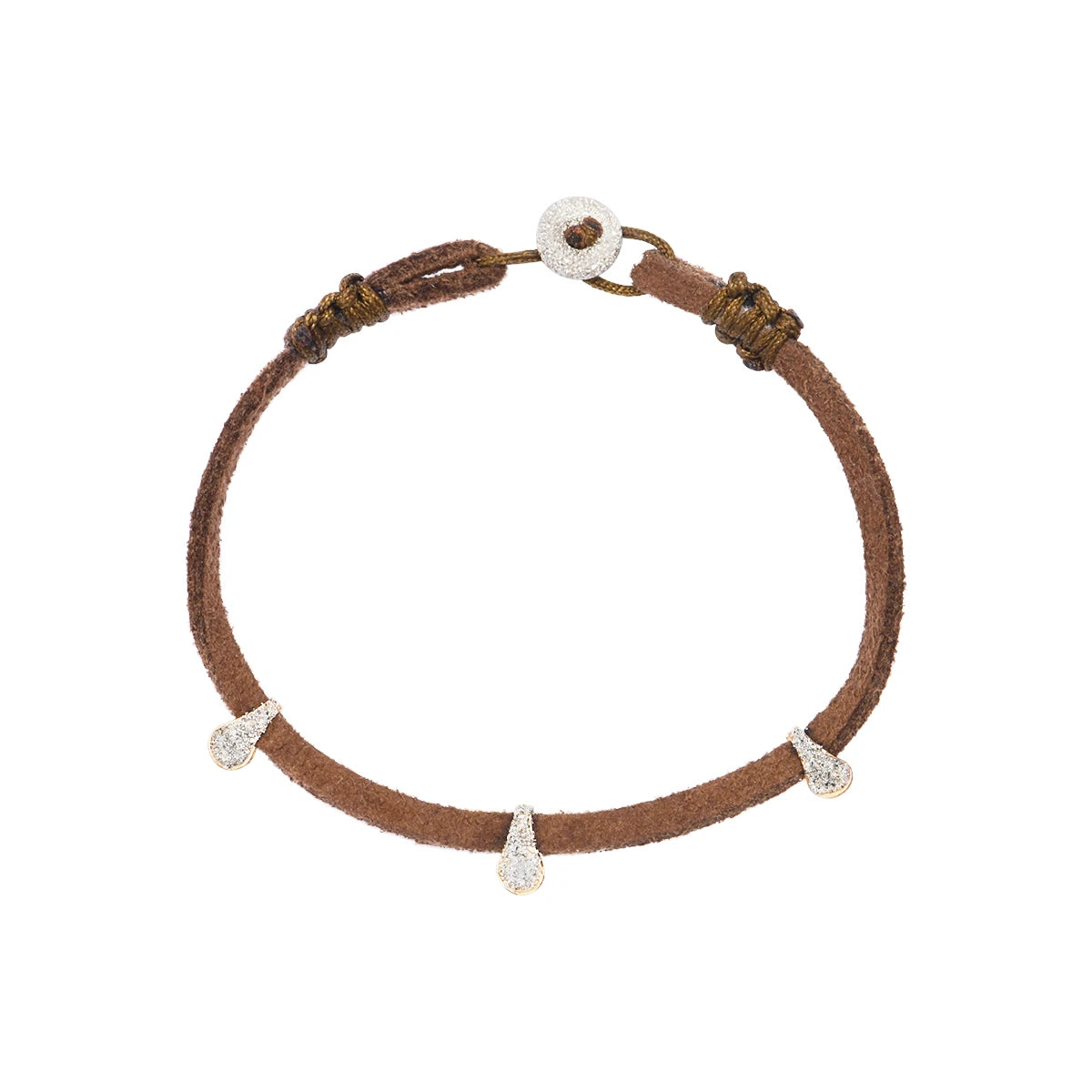 Bracelet Aura Glint 3 fait main à Marseille, suédine brun et micro diamants