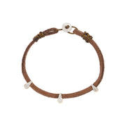 Bracelet Aura Glint 3 fait main à Marseille, suédine brun et micro diamants
