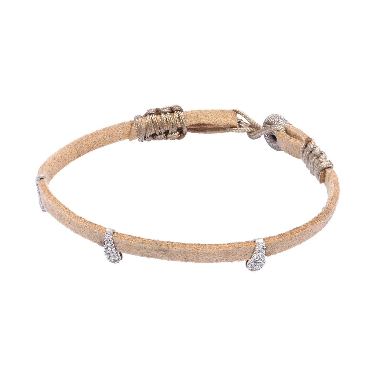 Bracelet Aura Glint 3 en suédine brun avec gouttes en argent et micro diamants – LSonge