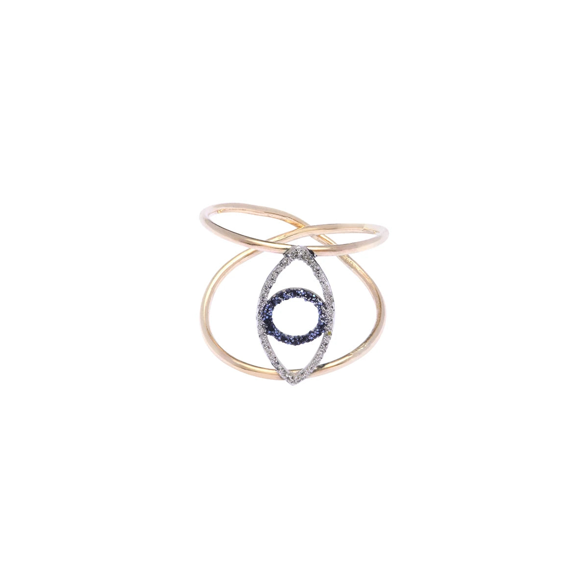 Bague Osiris en or 9 carats avec œil protecteur et micro diamant bicolore
