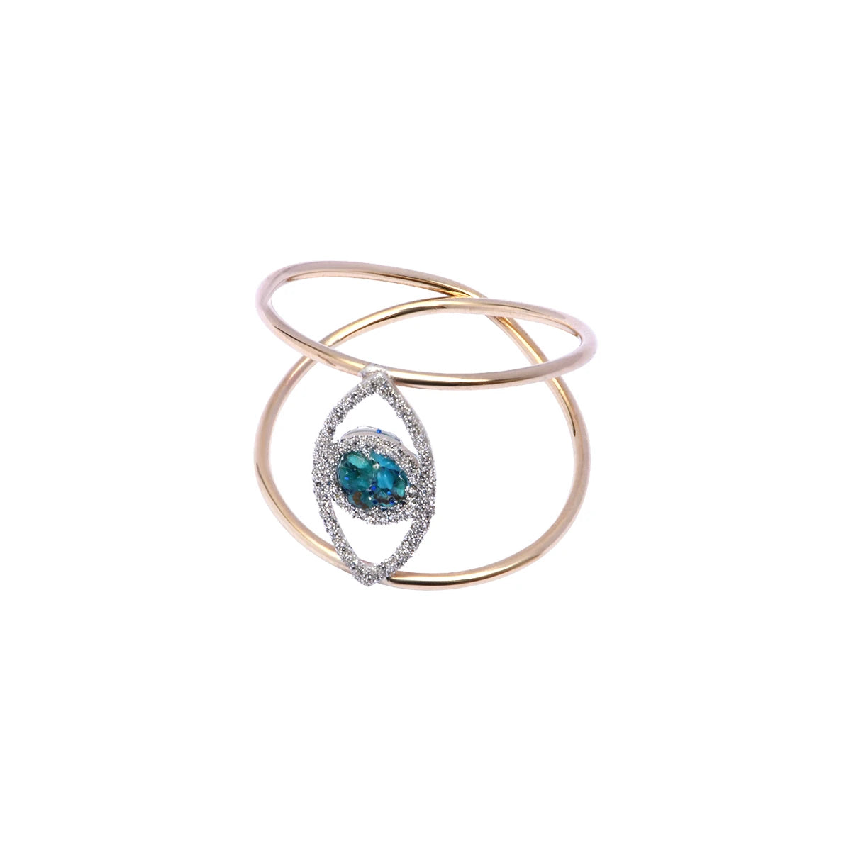 Bague Osiris or 9 carats iris azurite et diamant bicolore