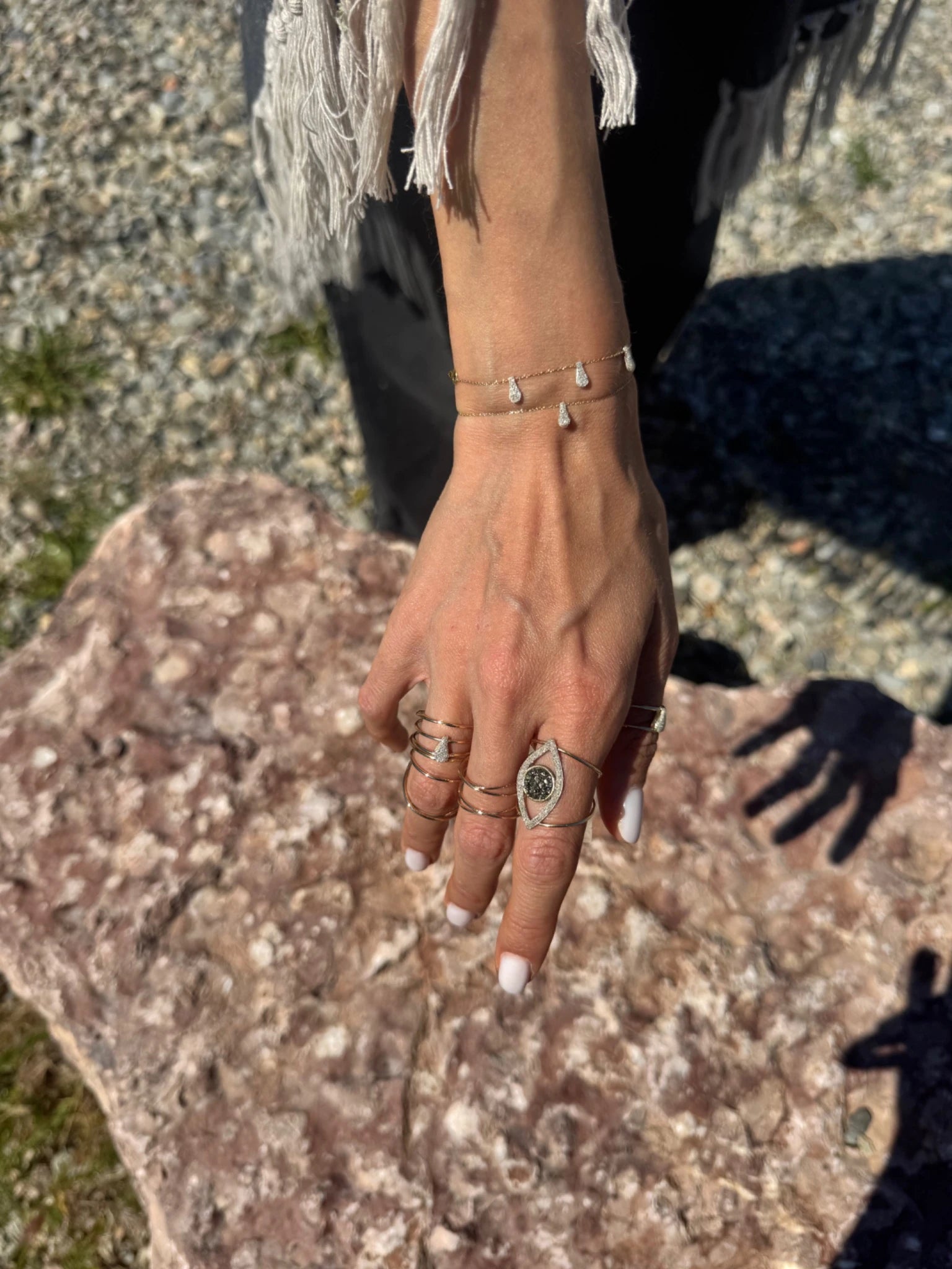 Bracelet Aura 3 en or 9 carats avec gouttes en argent et micro diamants – LSonge