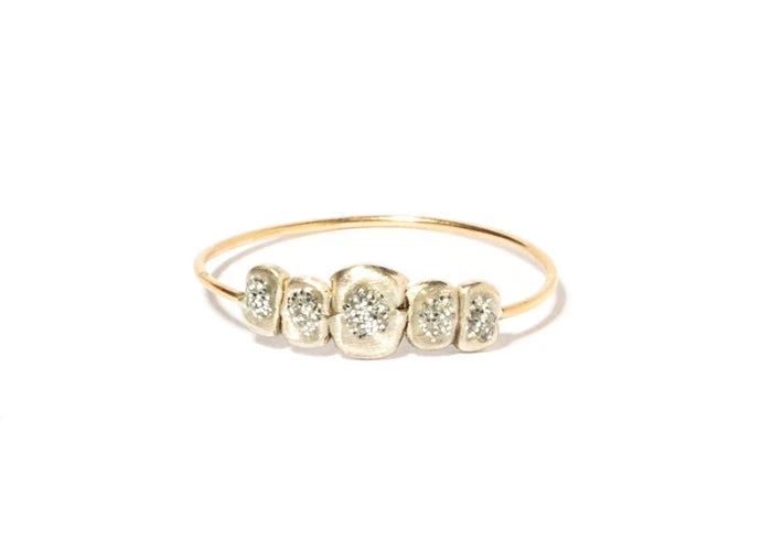 Bague 5 Pépites en or et argent avec émail diamanté signée Lsonge