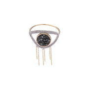 Bague CILDOR en or 9 carats avec micro diamants et chaînes suspendues