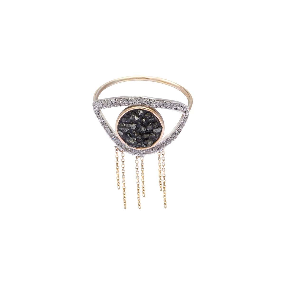Bague CILDOR en or 9 carats avec micro diamants et chaînes suspendues
