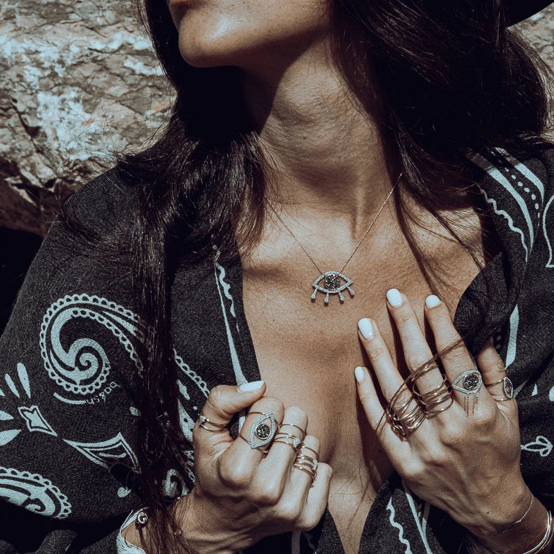 Bague CILDOR Regard Céleste en or 9 carats avec micro diamants et pierre azurite