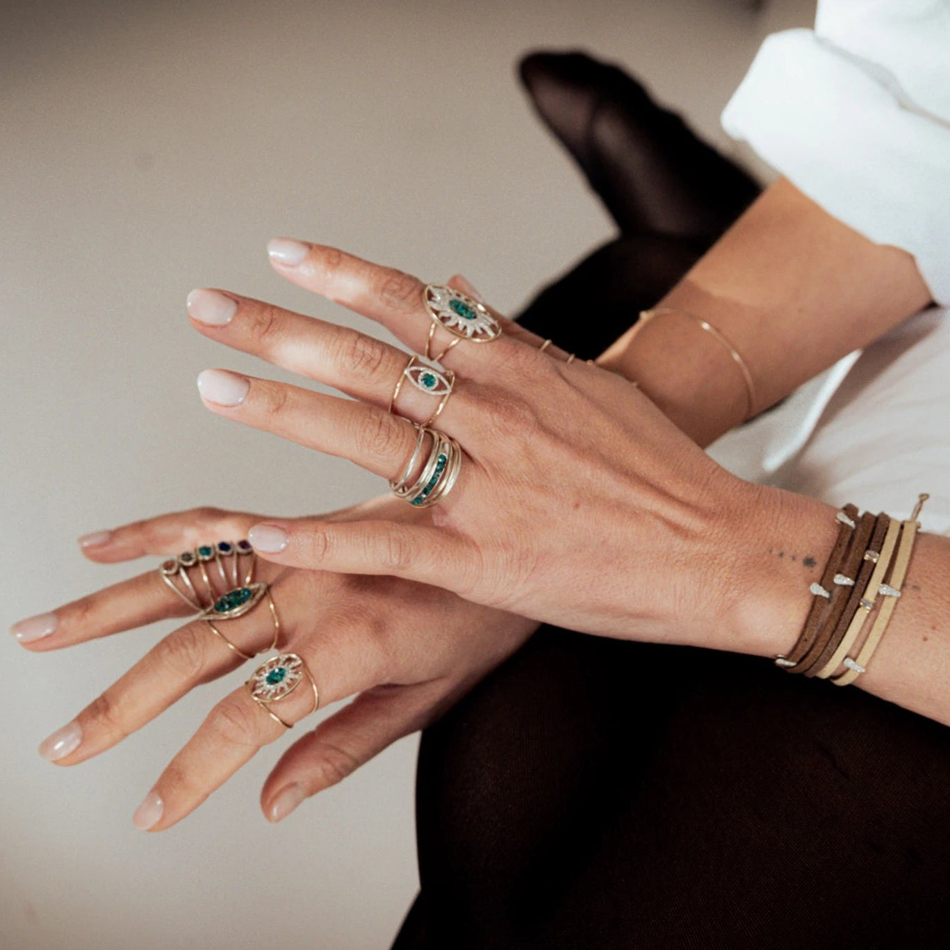 Bague Orna en or 375 et argent 925 avec pierres naturelles, bijou ajustable LSonge