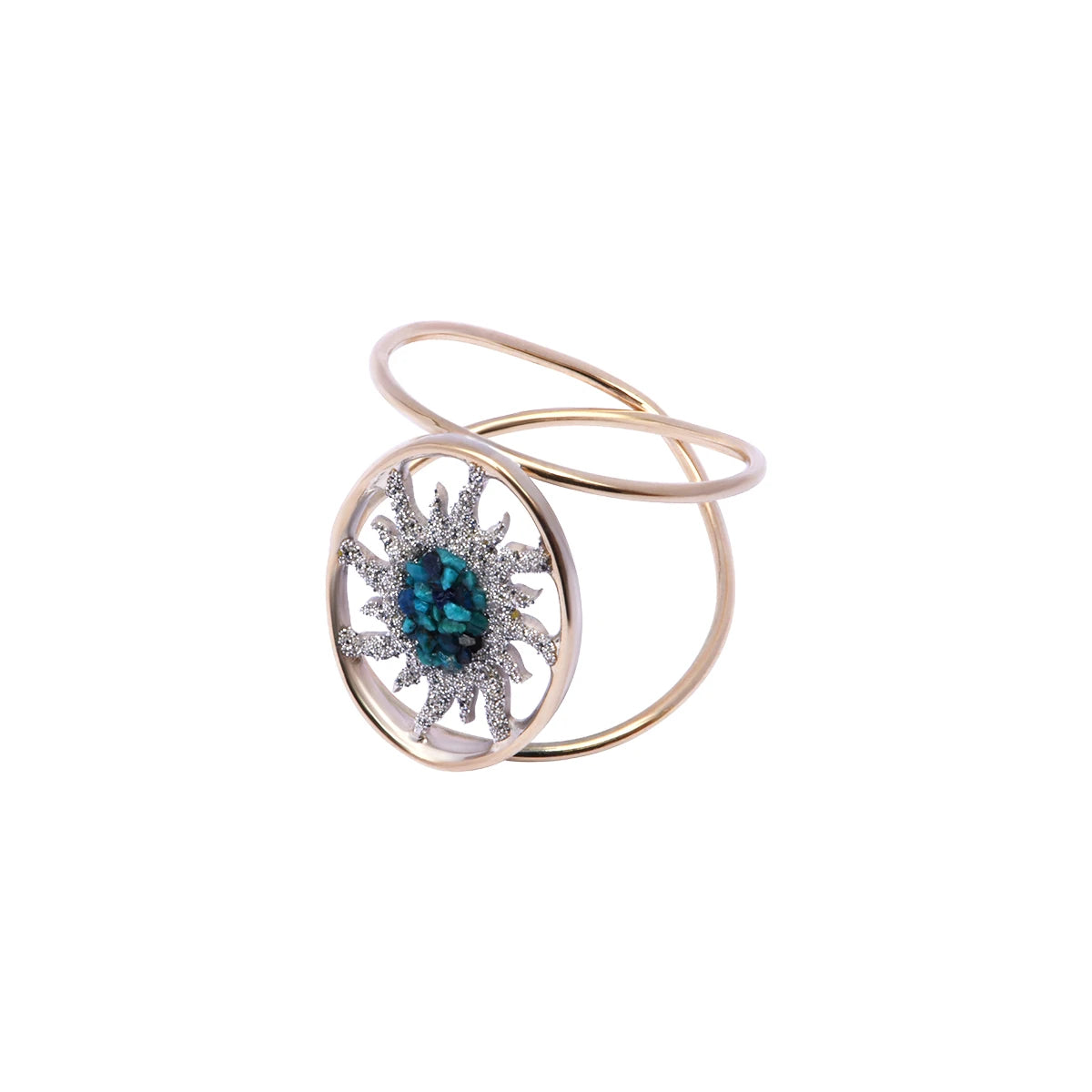 Bague Soleil médium en or 375 et argent 925 avec pierre azurite et microdiamants LSonge