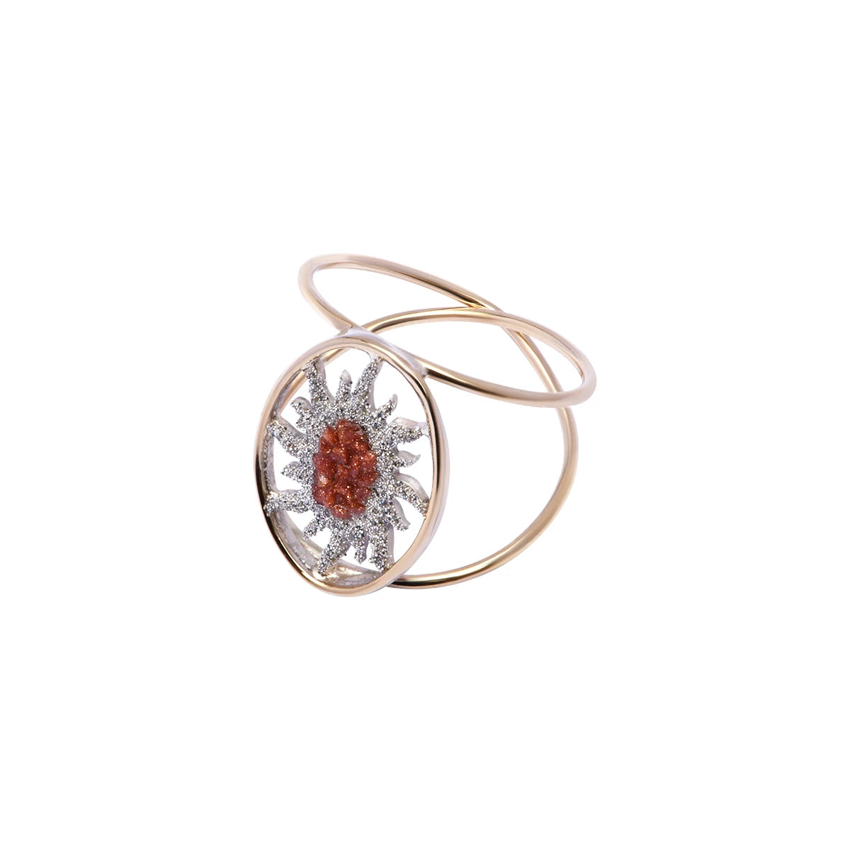 Bague Soleil médium en or 375 et argent 925 avec pierre sable et microdiamants LSonge