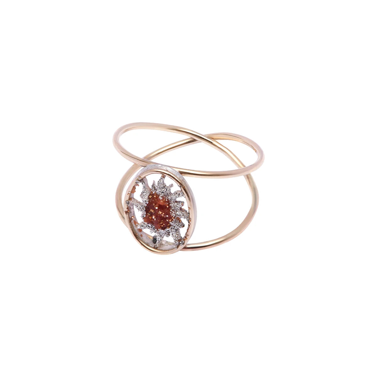 Bague Soleil mini en or 375 et argent 925 avec pierre couleur sable et microdiamants LSonge