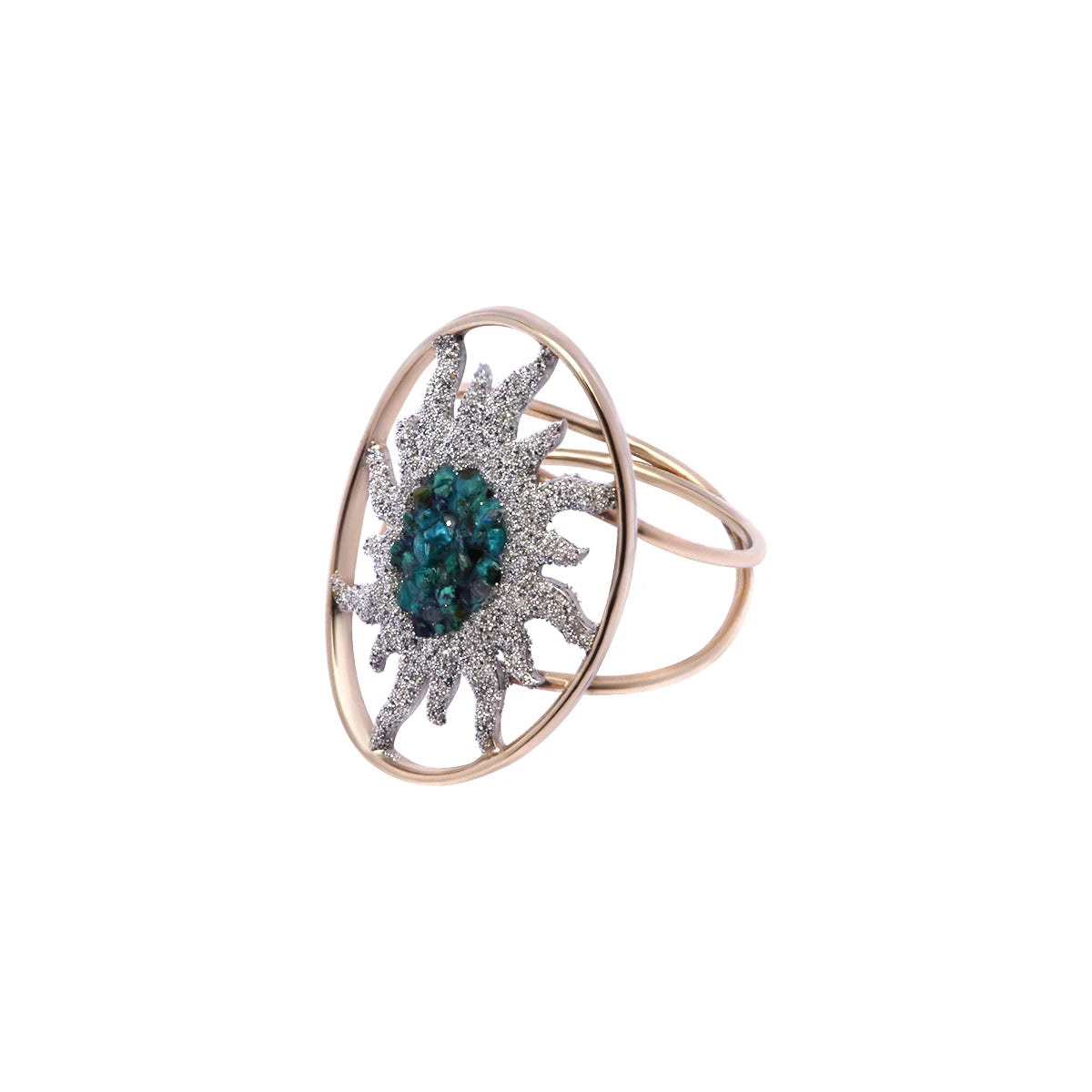 Bague Soleil XL en or 375 et argent 925 avec pierre azurite et microdiamants LSonge
