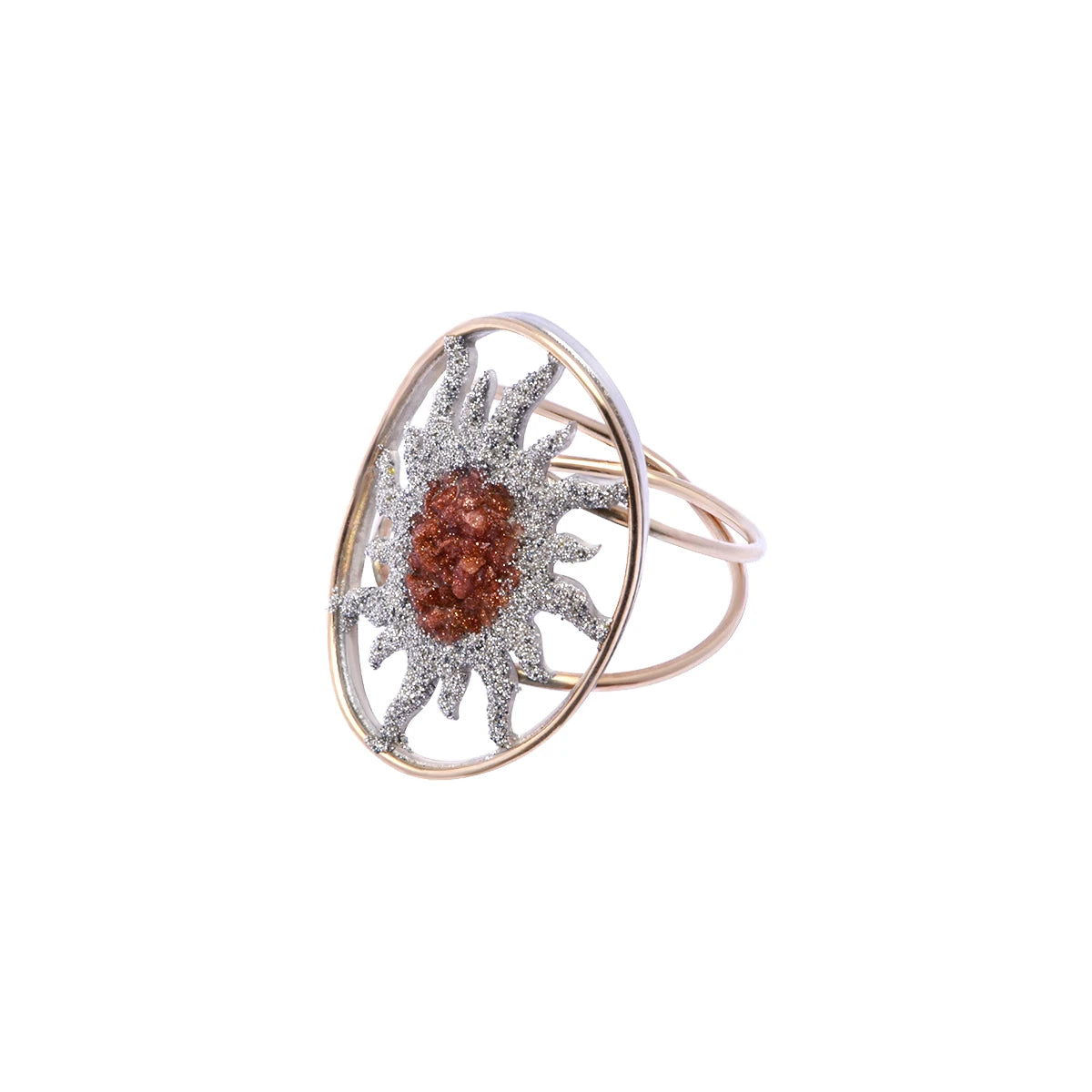 Bague Soleil XL en or 375 et argent 925 avec pierre sable et microdiamants LSonge