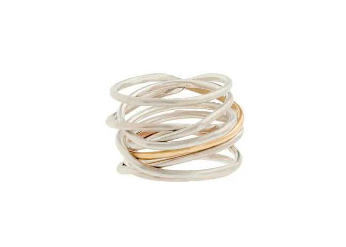 Bague Spirale LSonge en argent 925 avec fil en or – bijou artisanal de caractère