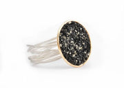 Bague Spirale Stone avec pierre spinelle noire et monture spirale en argent et or