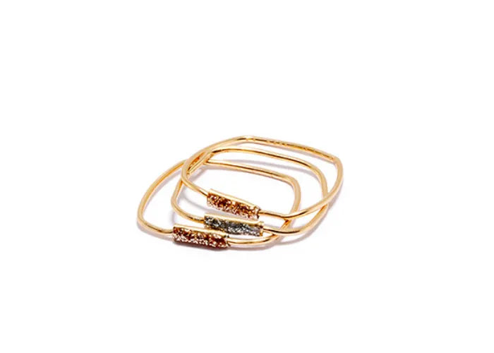 Trio de bagues Callisté Lsonge en argent doré avec émail diamanté doré et argenté