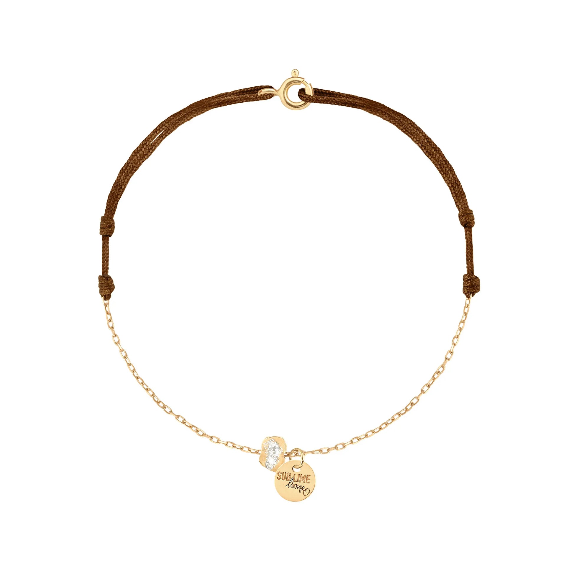 Bracelet chaîne or et cordon marron avec médaille Sublime Lsonge
