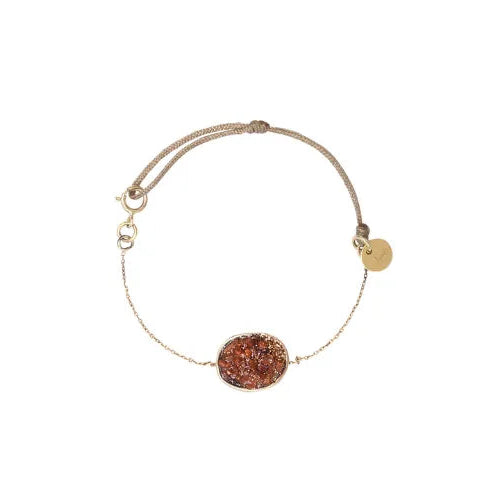 Bracelet Médaille Minéral LSonge en pierre dorée – chaîne fine et cordon réglable
