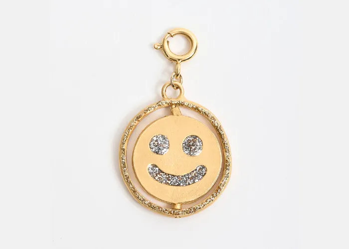 Charm’s Smiley en plaqué or 18 carats, pendentif pivotant à double humeur avec émail diamanté