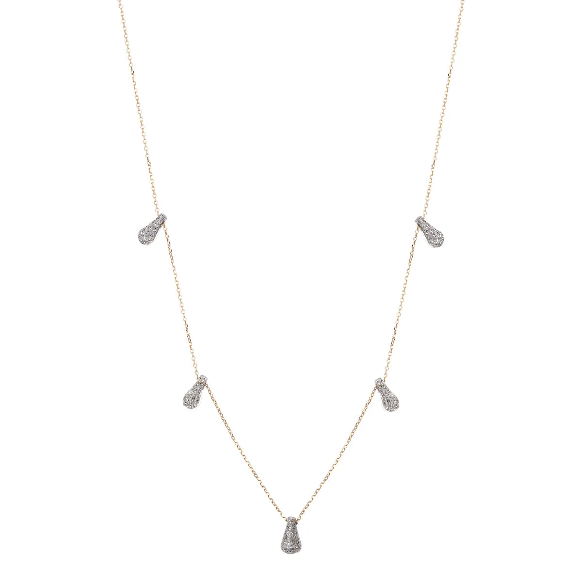 Collier Aura 5 pendentifs chaîne en or 9 carats gouttes en argent micro diamants packshot