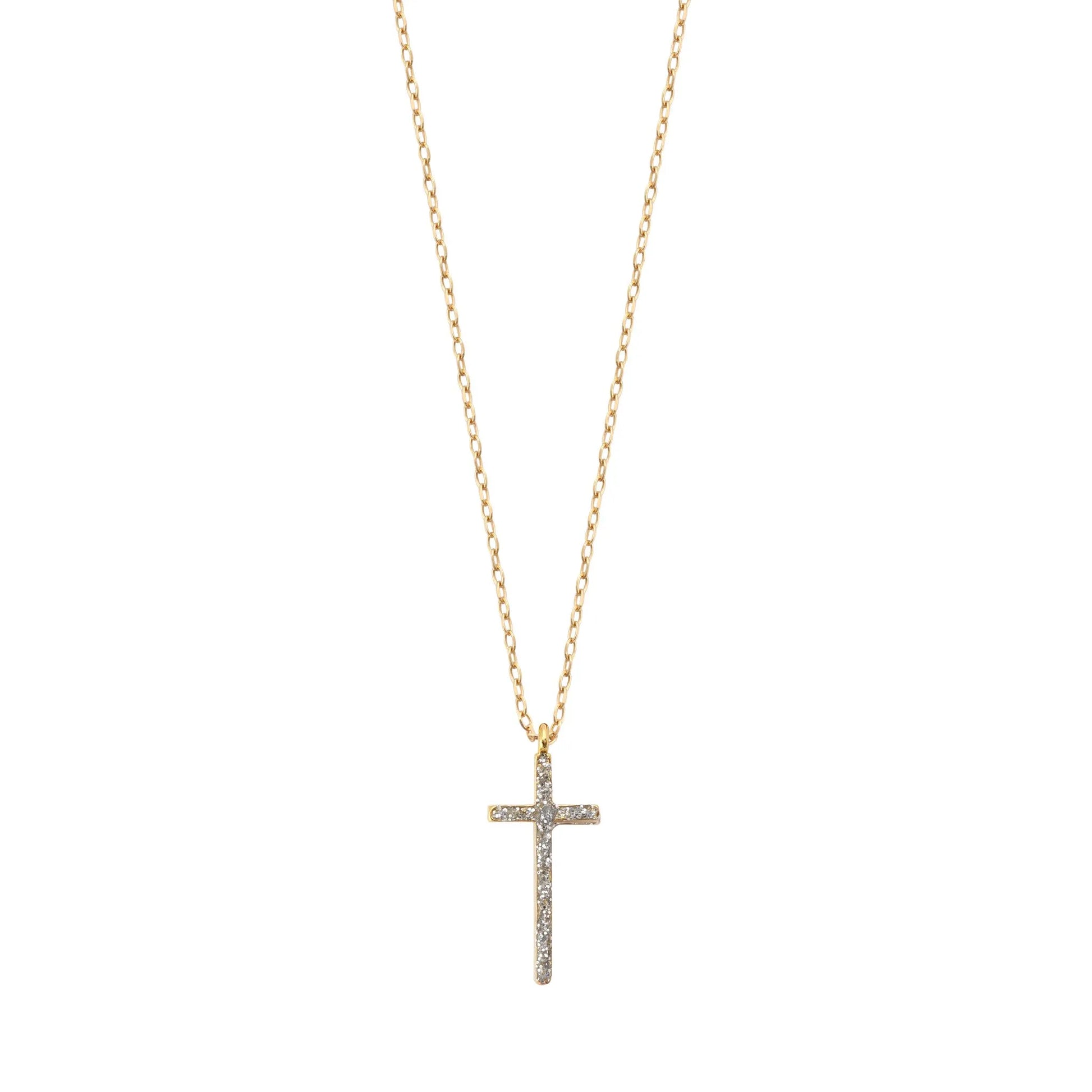 Collier Croix L en argent doré avec pendentif croix en émail diamanté, signé Lsonge