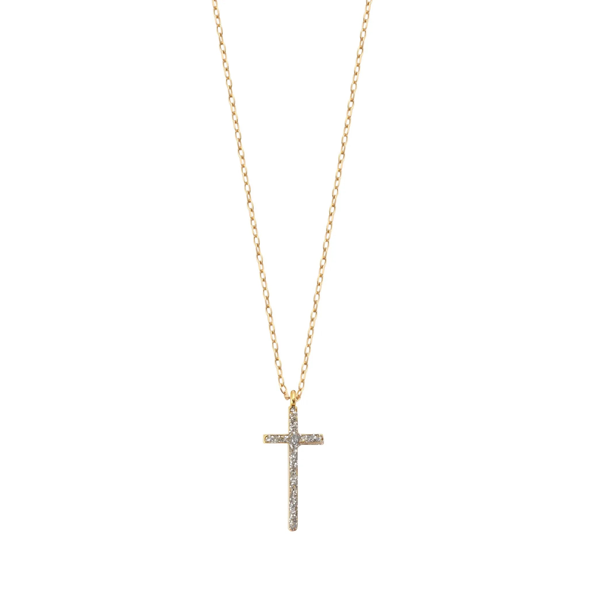Collier Croix L en argent doré avec pendentif croix en émail diamanté, signé Lsonge