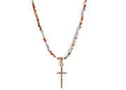 Collier Croix Stone avec cristaux colorés