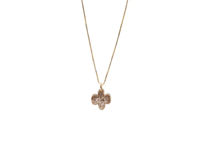 Collier long trèfle plaqué or avec pendentif émail diamanté