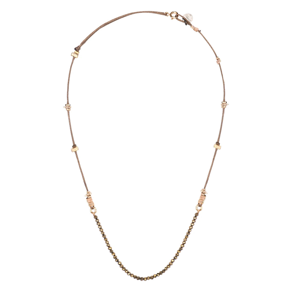 Collier Magda en cordon avec perles pyrite et touches dorées