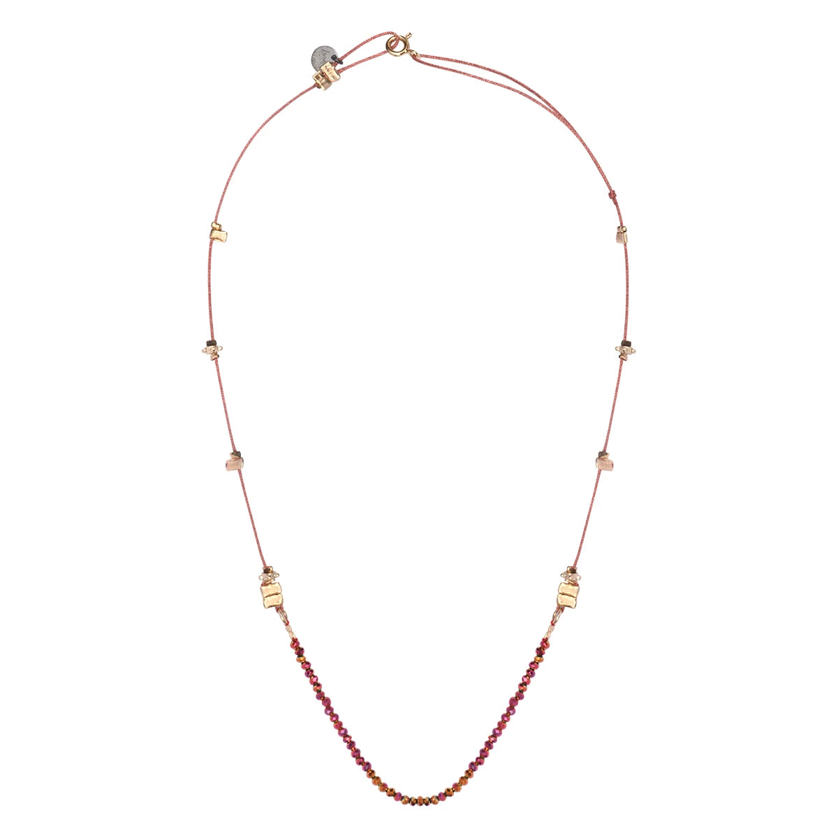 Collier Magda en cordon avec perles rubis et détails dorés