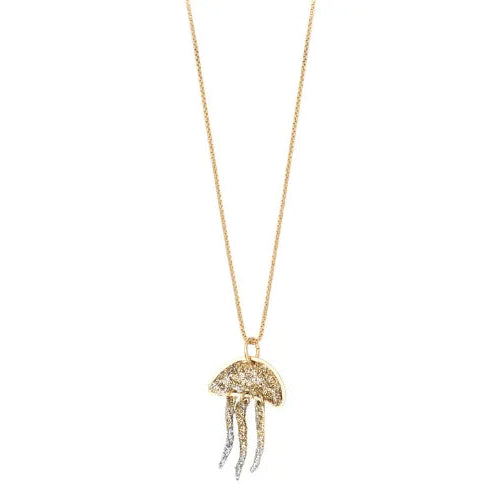 Collier doré avec pendentif méduse articulée en émail diamanté, modèle grand format signé Lsonge