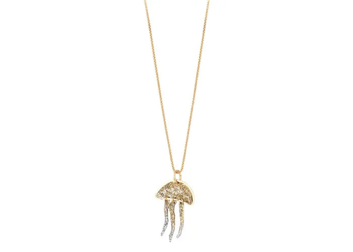 Collier doré avec pendentif méduse articulée en émail diamanté, modèle grand format signé Lsonge