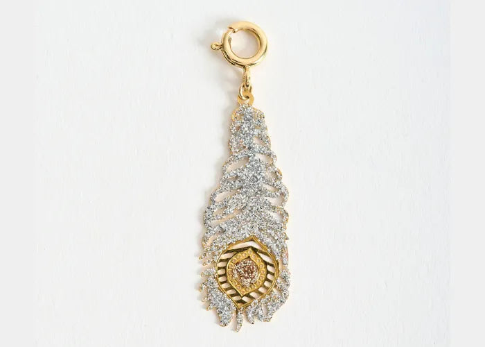 Mono boucle d’oreille plume de paon or rose Lsonge, en filigrane scintillant