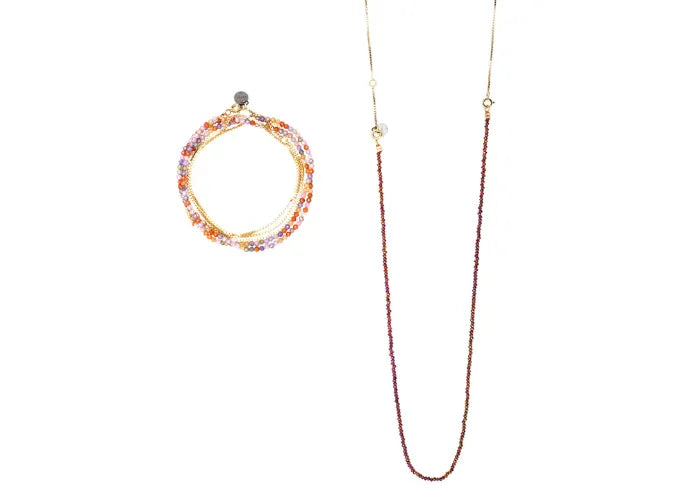 Parure Inara multicolore composée de perles vives et chaîne en or