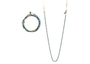Ensemble bracelet et sautoir Inara turquoise avec perles et chaînes dorées