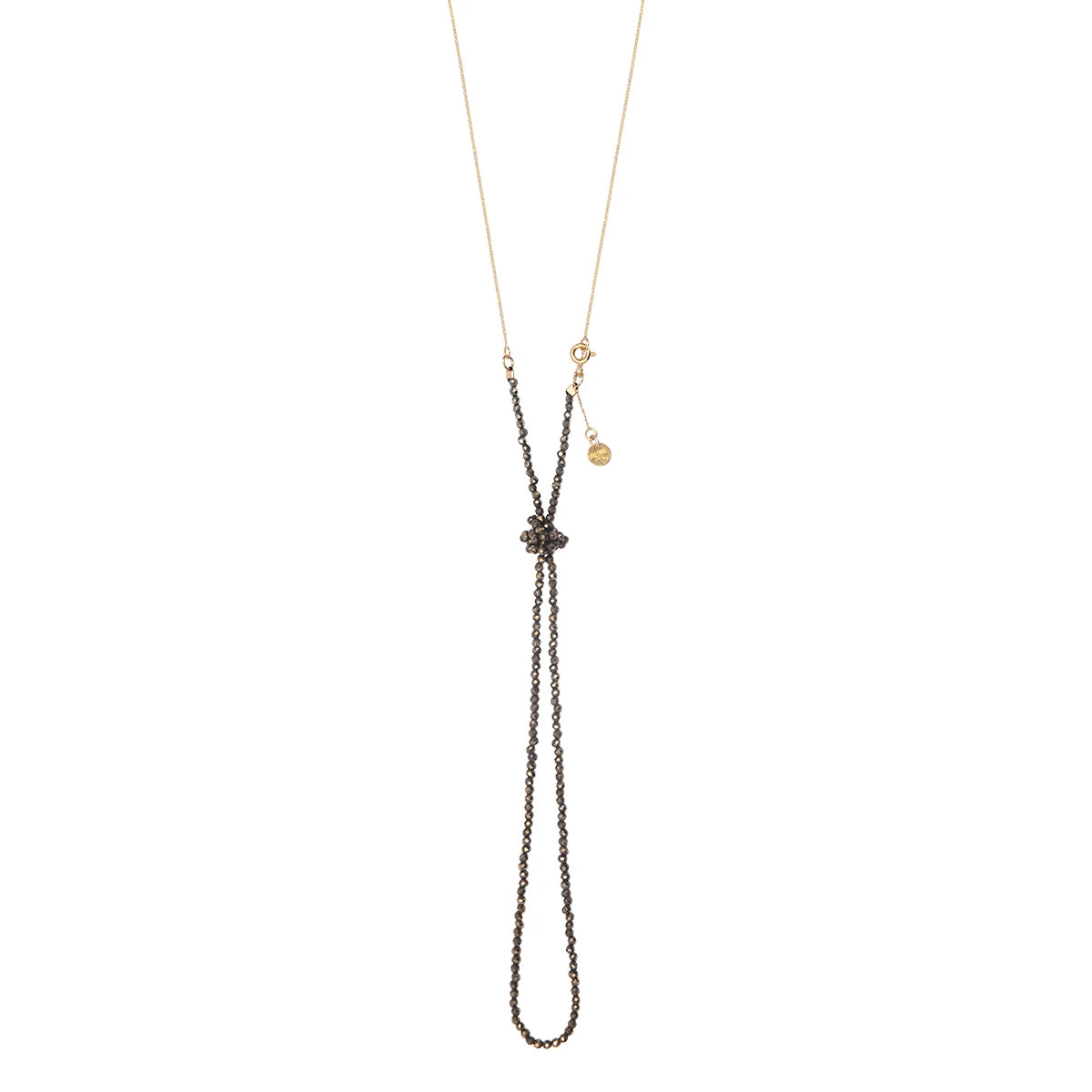 Sautoir en or 375 avec pierre pyrite, bijou artisanal LSonge