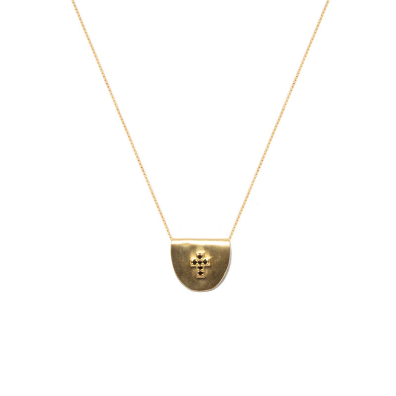 Collier médaille et croix zircon noir - Lsonge Bijoux